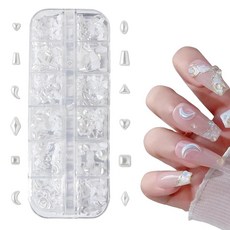 Snmzlc 파얼 네일 파츠 하트 마름모 달 정사각형 삼각형 타원 트라페즈 화이트 3D 입체 평평한 바닥 극소형 믹스 진주 라인스톤 캐릭터 아트데코 파츠 네일 디자인 용품 DIY