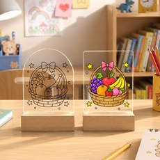 [홈퍼니]DIY 아크릴 무드등 만들기 UV인쇄 완성도안 9종 어린이집 유치원 초등학교 [1-3]유선USB형 직사각형 미니, [9]과일바구니