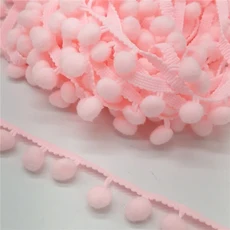 레이스원단 폼폼 레이스 트림 볼 리본 미니 진주 프린지 바느질 니트 패브릭 수제 DIY 공예 액세서리 2 야드, 11 Light Pink, 1개