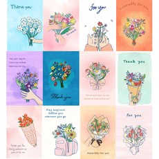엽서+ 봉투 +스티커 12p 세트 감성 엽서 플라워 카네이션 꽃다발 클로버 응원 감사, 1.플라워 감사엽서