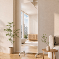 FitCleer 이동식 스탠드 전신거울 500x1600mm 깨지지 않는 무유리 고분자 필름 거울 소프트 미러, 화이트