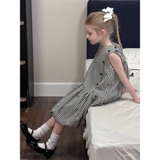 臺灣熱銷女童韓版格子背心連衣裙 中大童女孩洋氣A字燈籠連衣裙 夏童裝