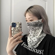 防曬冰絲頭巾女款薄防紫外線騎行護頸高爾夫掛耳面罩遮臉面巾透氣, 腰果花面罩  白色, 1個