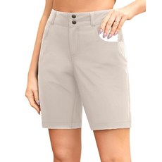 Holipick 여성용 25.4cm(10인치) 하이킹 카고 반바지 운동용 골프 주머니가 있는 긴 반바지 여름용 빠른 건조 아웃도어 카키