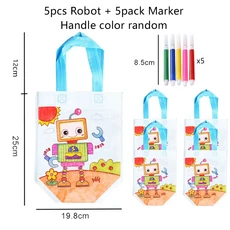 마커가있는 5pcs 낙서 가방 어린이 그리기 장난감 퍼즐 부모-자식 상호 작 인식 유치원 활동 소품 TMZ, 04 5 Robot 5 pen