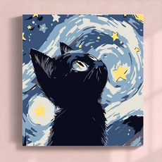 톰앤토미e 입문용 미니 DIY 아크릴 페인팅 그림 모음 20*20, 1개, 별빛 속 깜냥이