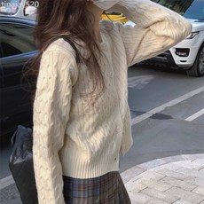 純色短款復古麻花毛衣外套女2025秋冬新款韓版ins針織開衫