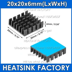 20x20x6mm 검정색 알루미늄 방열판 쿨러 라디에이터 전도성 열전달 양면 테이프 포함), 01 Black