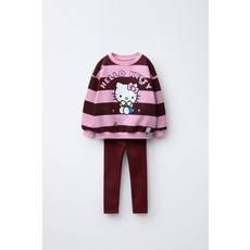[국내배송] 자라 ZARA 스트라이프 스웨트셔츠 및 HELLO KITTY © SANRIO 레깅스 세트 - 로즈핑크 938616