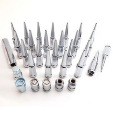 M14 x 1.5mm 휠 잠금장치 쉐보레 실버라도 아코드 캠리 코롤라 알티마 로그 잠금 세트 너트 4개 키 2개 24개 스파이크 포함 크롬 해외 직배송, chrome, 14x1.5