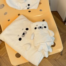 新北出貨 卡通小海豹浴巾毛巾干发帽三件套强吸水速干不掉毛家用宿舍洗脸巾, 1個, 小海豹【浴巾+毛巾+干发帽】三件套,奶白小海豹【加厚珊瑚绒】吸水速干