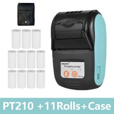 미니 휴대용 열전 사 프린터 GOOJPRT PT-210 58mm 휴대용 바코드 열전 사 프린터 203 인치 당 점 전자 라벨러 pos Android /Ios, Gr n 11 Rolls Case, 플러그, [04] Green 11 Rolls Bag