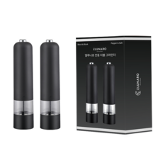 1+1 엘루나로 자동 전동 소금 후추 그라인더, 1세트, 블랙+블랙, 80ml