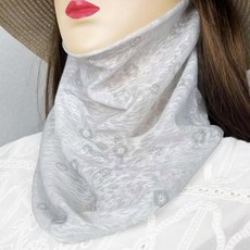 女士夏季新款冰絲防曬面罩面紗遮全臉一圈套頭圍脖套護頸防紫外線, 1個, 菸灰花朵