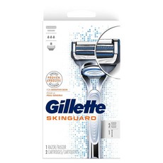 Gillette 남성용 스킨가드 면도기 1개 면도날 리필 2개 정밀 트리머 포함 피부 자극 방지