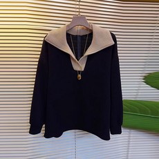 빅사이즈 여성 배색 빅카라 맨투맨 여자 루즈핏 긴팔 맨투맨 티셔츠