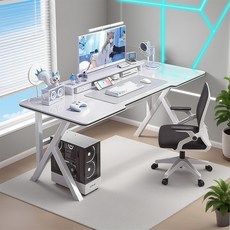 Fahomiss 컴퓨터 책상 K자 게이밍책상 튼튼한 다용도 테이블, 화이트
