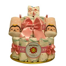 기저귀케이크2단 슈가베베 하기스기저귀28개+양말+무형광손수건 포함 완성품, 여아용_2단계_백일이전, 1개