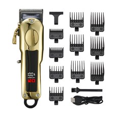跨境批發液晶數顯大功率電推剪男士家用理髮電推子USB充電理髮器, 金色-C201:一個
