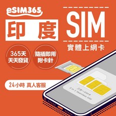 eSIM356 印度 SIM 實體上網卡 365天 隨插即用, 印度【每天1GB吃到飽】,5天
