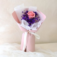 센트바스켓 비누꽃 프리저브드 안개 믹스 한송이 장미 꽃다발, 퍼플, 1개
