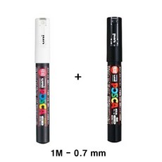 유니 포스카 1M 마카펜(0.7mm) 낱색(화이트 블랙), 1M(0.7mm)블랙, 화이트, 2개