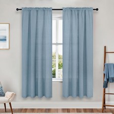 KOUFALL 주방 창문용 짧은 커튼 114.3cm(45인치) 카페 시어 다크 그린 리넨 장식 커튼 욕실 창문용 패널 2개 세트