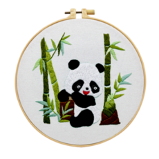 아가토스 행복 판다 프랑스 자수세트 DIY 취미세트(자수틀+자수실_자수그래픽패브릭+자수바늘 2P), 대나무 숲속 행복 판다, 1세트