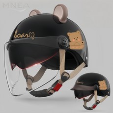 MNEA 베어 스타일 챙 넓은 헬멧 자외선차단 여름 통풍 경량 곰 귀 증정, 클라우드 카본 블랙