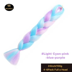 긴 보라색 24인치 점보 브레이드 익스텐션스 합성 브레이딩 헤어 아프로 옴브레 컬러 카네칼론 헤어 어린이, 01 24인치, 01 1개/묶음, 45 Multicolour