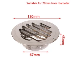 둥근 스테인레스 스틸 에어 벤트 그릴 곤충 보호 집 외부 벽 덕트 환기 도구 70mm 80mm 100mm 120mm, 03 70MM