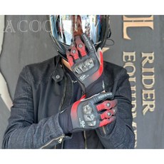 【ACOOL鞋庫文創】碳纖維防摔手套 重機騎乘手套 真皮 夏季透氣, G2306黑紅,S(手圍16-17)