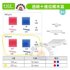 USL遊思樂 透明十進位積木盒 355pcs裝, 1個