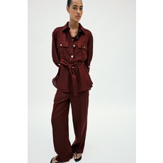 [국내발송] ZARA 여성 벨트 린넨 사파리 재킷 - 버건디 3046/196/681 485442