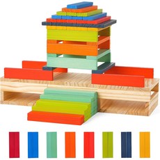 헤이더 클래식 나무 블록 세트 9가지 색상의 100PCS 솔리드 쌓기 용 교육용 장난감, 1세트, 9가지 색상
