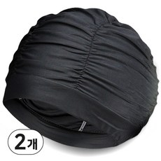수영모모자 주름 스판 수모 아쿠아로빅수영모, 블랙기본, 2개