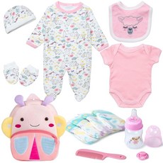 Reborn 아기 인형 옷 45.7-55.9cm(18-22인치) 여자 아기 인형 50.8cm(20인치) 신생아 아기 인형 옷 핑크 양 13피스 의상 액세서리 핑크 기저귀 가, Reborn 아기 인형 옷 45.7-55.9cm(18-