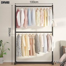 DFMEI 雙層衣架衣帽架掛衣服架子家用落地臥室不佔空間衣架簡易晾衣架子, 雙層黑100*200