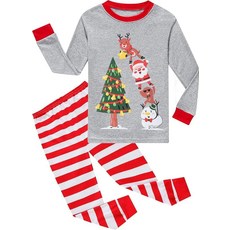 Tkria 아동용 크리스마스 파자마 남아용 옷 산타클로스 잠옷 유아용 라이트 스트링 잠옷 세트 친구들과 함께하는 크리스마스 트리103926