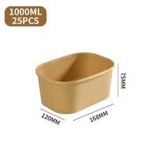 25개입 일회용 식품 용기 크라프트 종이 그릇 도시락 테이크 아웃 뚜껑 포함 수프 샐러드, 01 25 개, 04 1000ml Boxes