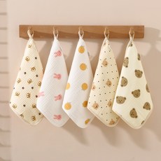可愛熊熊方巾 嬰幼兒紗布巾 韓國風熊熊刺繡 方巾 口水巾 三角巾, 1個, 女寶款(隨機色)