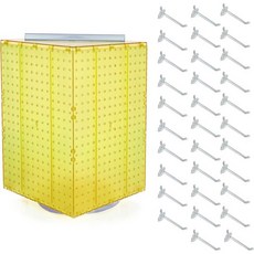 아자르 디스플레이 701414WHT4W32 페그 후크가 포함된 회전 카운터탑 키트 가로 14인치 x 깊이 높이 20인치 페그보드 스피너 정리함 화이트, Pegboard + Hooks, Yellow, Yellow