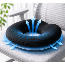 더프레즌트 이중탄성 통기성 체중분산 도넛 방석, 1개, 블랙