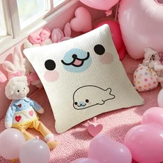귀여운 캐릭터 M Mamegoma 쿠션 커버 천연 린넨 프린트 베개 거실 소파에 시원하고 통기성이 좋습니다.