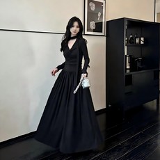Couchsurfing 여성용 V넥 셔링 슬림핏 롱 원피스 6655