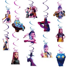 kpop 獵魔女團音樂女孩生日派對裝飾懸掛吊飾場景，生日派對裝飾，音樂主題派對裝飾, 12卡+12螺旋