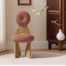 원형의자 등받이화장대의자 디자인 카페 체어 인테리어, 화이트 애쉬 우드 + 진분홍 + 내추럴 우드