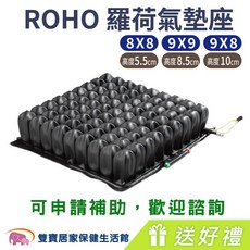 ROHO 羅荷 氣墊座, QS99LPC-氣囊9X9 高5.5公分,五心防水護理墊*2+輪椅扶手側包