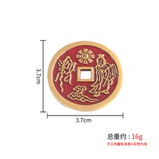 黃銅錢吊墜 古幣掛件 鎮宅擺件 仿古工藝 37mm尺寸 紅油山鬼主題 復古風格 收藏飾品+3.7cm老君佛花錢【單牌】