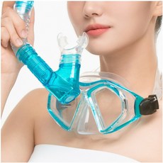 1+1 MS06 고급실리콘 물놀이 강화유리 스노클링세트 물역류방지 11세이상 ~성인, 블루+아쿠아